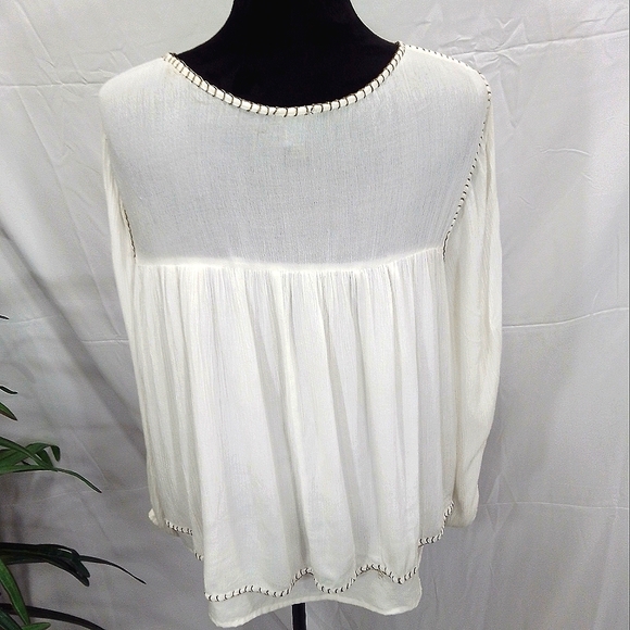 Forever 21 Off White/Gold Long Sleeve Crinkle BoHo Style Top - Picture 8 of 12